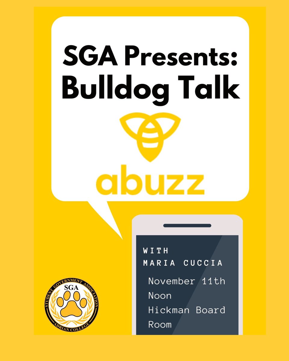 You don’t want to miss our Bulldog Talk all about the Abuzz App!! Join us next Thursday the 11th in the Hickman Board Room. #GDTBAB
