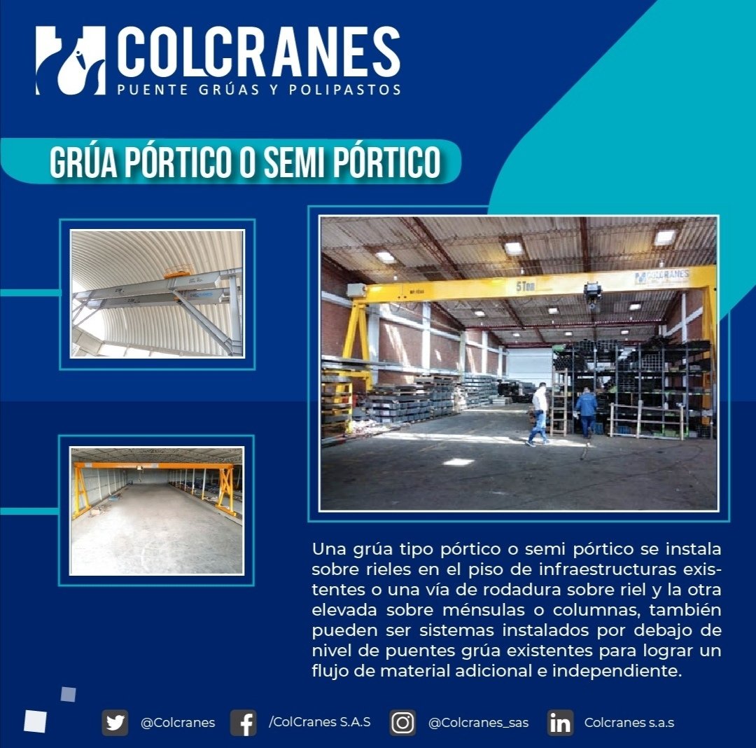 colcranes's tweet photo. Pórticos o semipórticos una opción para sus proyectos de izaje, hacen parte de nuestro portafolio de productos, ¿Necesita más información? ¡Contáctenos! +57 3156293396
E-mail: a.comercial@colcranes.com  ventas@colcranes.com @R&amp;MMaterialsHandling,Inc. @BlackBear https://t.co/W6LrhuYSms