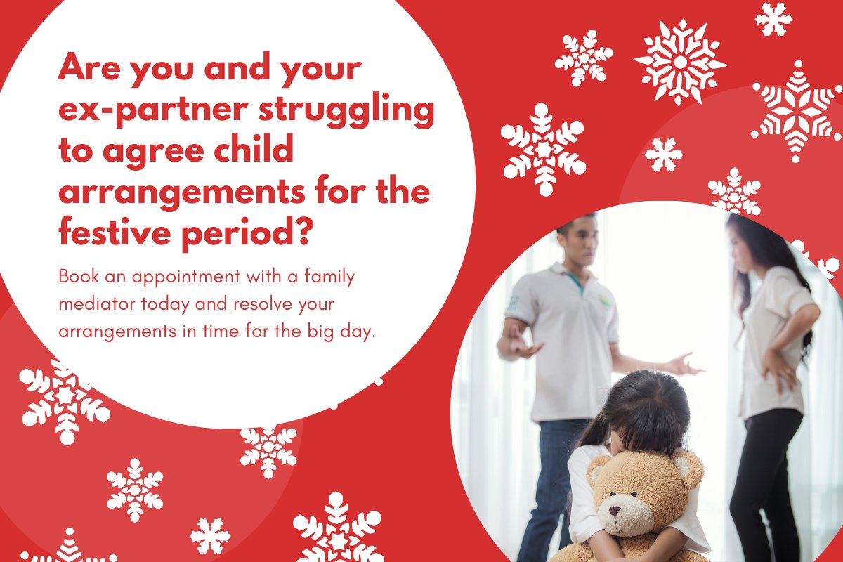 NatFamMediation's tweet photo. #divorced &amp; #separated couples will be thinking about arrangements for seeing their children over the festive period. With court backlogs, this route is no longer an option, however, #familymediation is. Resolve your arrangements in time Xmas.  https://t.co/z9KmR7K8XN
#divorce https://t.co/NN4DK8Qrlw
