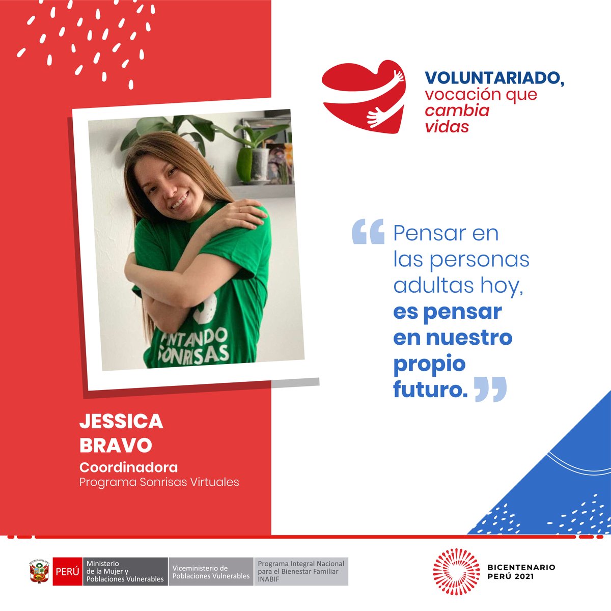 mimpinabif's tweet photo. #VoluntariadoInabif | Conoce a Jessica Bravo, quien como parte de la asociación #PintandoSonrisas, fue voluntaria en el CAN San Miguel, donde, a través de actividades lúdicas, brindó atención a personas adultas mayores. #MIMP
📌 https://t.co/o07J6CFSAd
📌 https://t.co/pfb2jd995H https://t.co/RDWMQZoOTJ