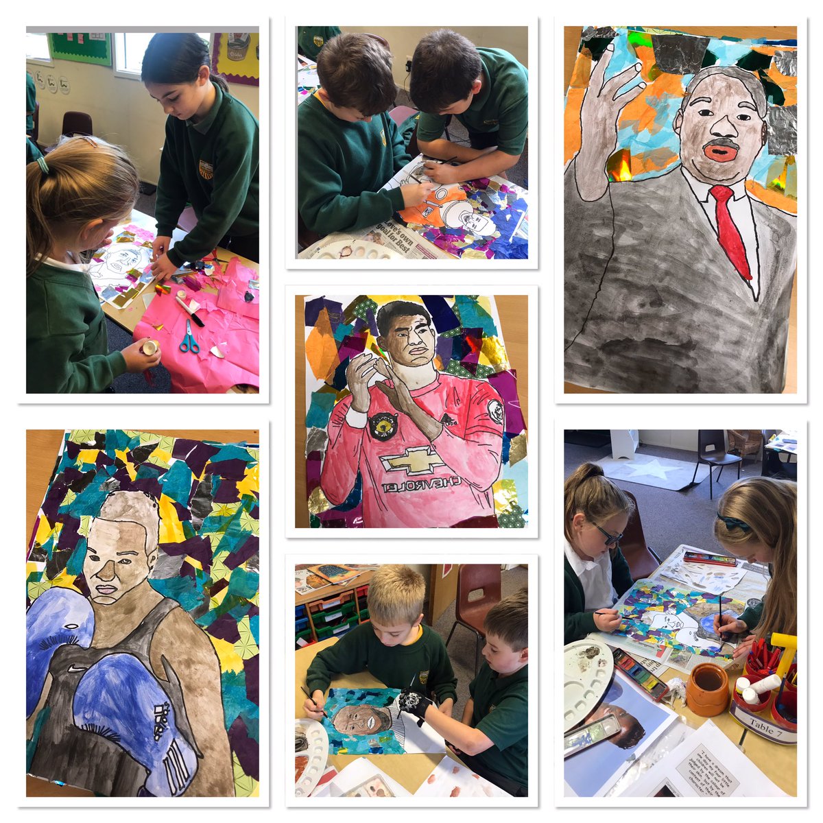 Amazing collaboration today from @mps_pheasant and some of @mps_dragonfly class today! The children worked in pairs to create a portraits of important black people from past and present to round off #blackhistorymonth2021. @melbourne_cps 🤝