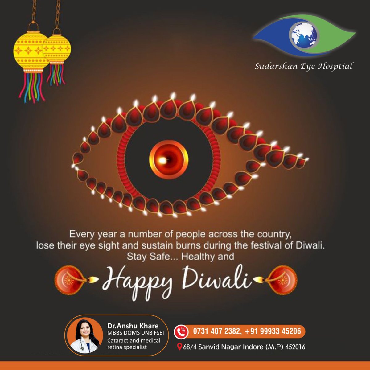 The lights glowing on Diwali inspire us to shine in our true spirit! May this glittering festival make you shine all the way! 
Wish you all a very Happy Diwali!

#sudarshaneyecare  #diwali #happydiwali #diwali2021