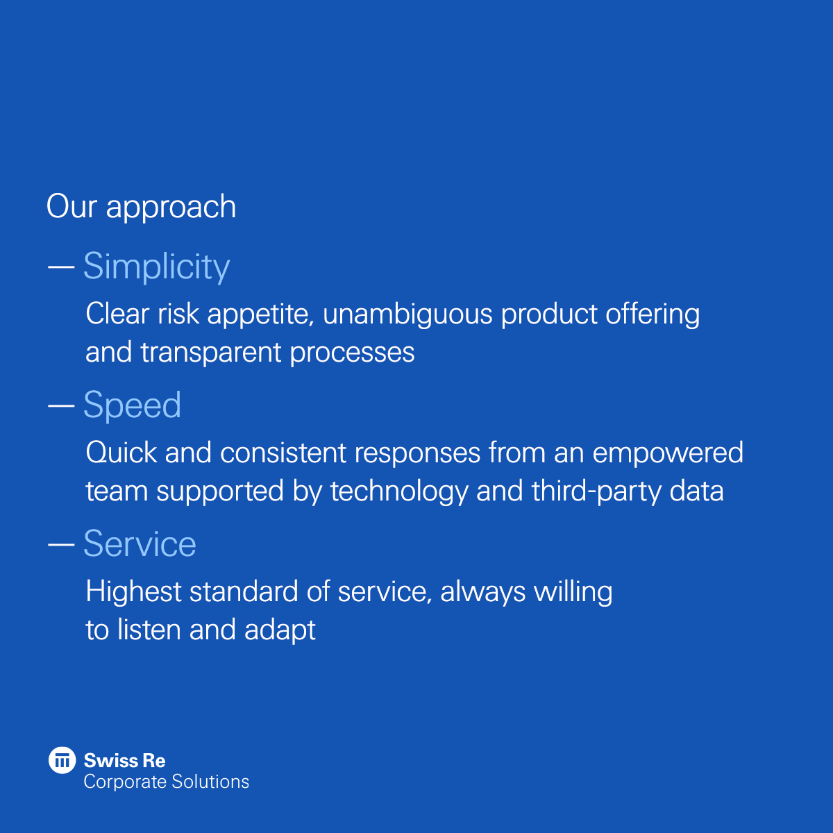 SwissRe_CS's tweet photo. We know there's no time to waste in the middle market. When assembling an insurance program you need clear answers, fast. Elevate is an "uplifting" insurance experience that will have you walking on air! https://t.co/VxCTSOHIGq #ElevateInsurance #underwriting https://t.co/3JV1KLTL25