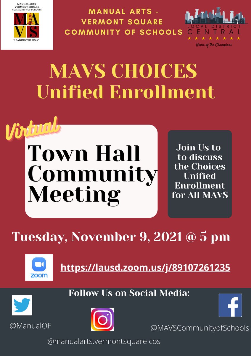 rafaellbaldera1's tweet photo. Please join us for our @ManualOf Town Hall Meeting on Tuesday, November 9, 2021 @ 5 pm. Please log into: https://t.co/aLUJ9zVSXH @lausd_ldc @suptlaschools @LASchools @GpaObama @manualartshs @DrGeorgeMcKenna @FrancesBaez10 @24thElementary @FoshayLC @JWMackES1 @24thsteec https://t.co/1aZkUMFTkN