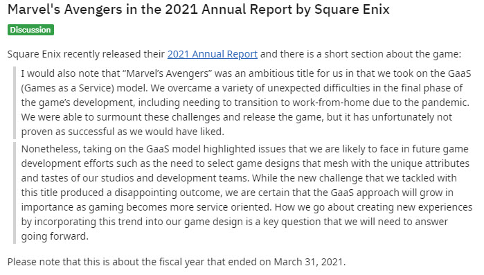 PaulTassi's tweet photo. Square Enix certainly has no qualms about continually throwing Avengers under the bus

This is a game that is still live and still producing new content, mind you

https://t.co/9hkLo8D9nO https://t.co/QovWTO1Tzp