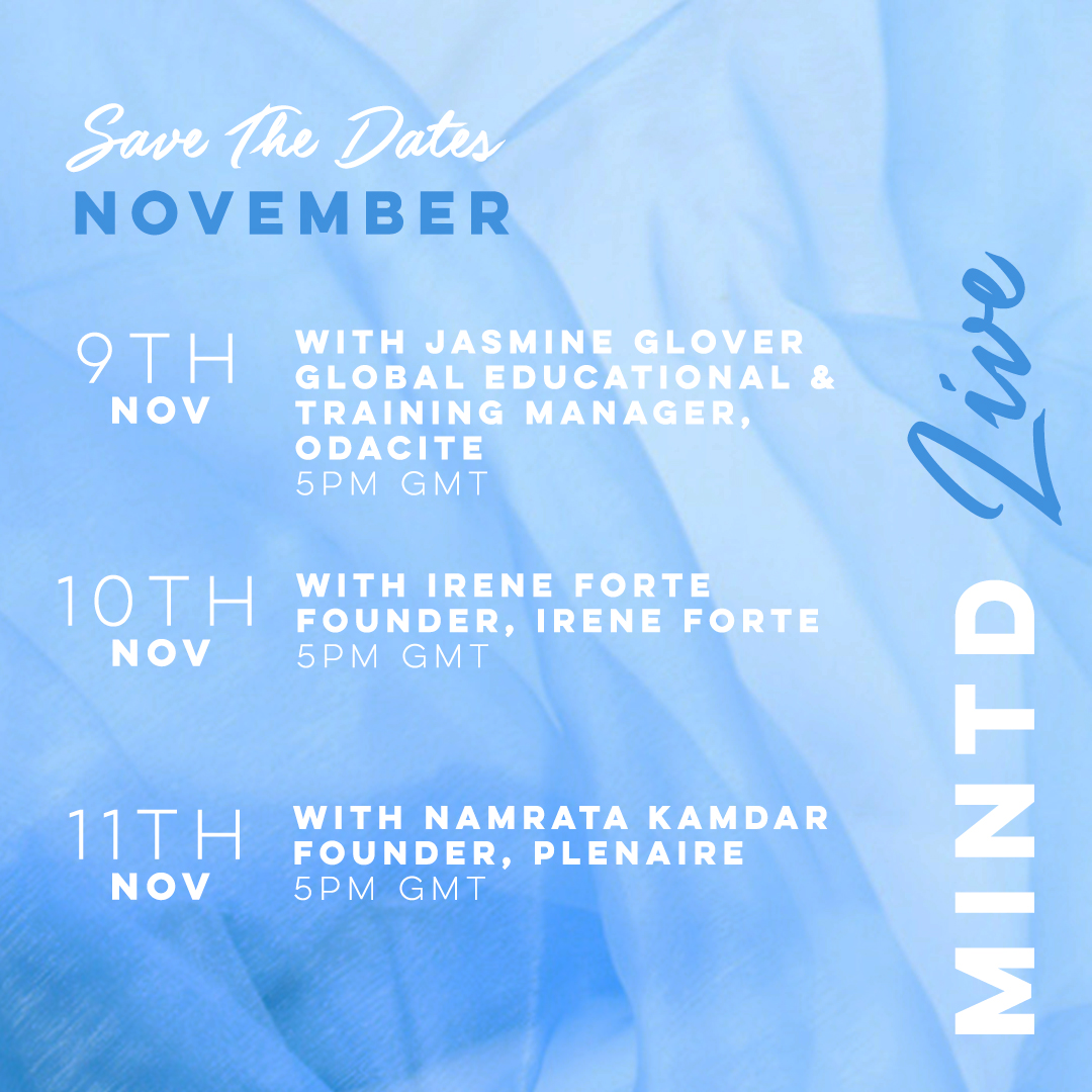 Save the dates for these amazing IGTV lives with <a href="/odacite/">Odacité</a> <a href="/plenaire/">Victor Gonzalez</a> @ireneforteskincare. Feel free to leave any of your questions in the comments below for any of the brands &amp; we will address these in LIVE next week!

#mintdbox #rehydrate #odacite #plenaire #ireneforteskincare