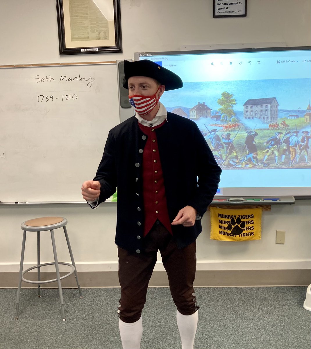 mbkoebbe's tweet photo. What an honor and privilege to be able to bring the history to life by role playing Seth Manley, my 7X great grandfather who served at the Battle of Lexington. A big thank you to the Foundation for funding my uniform. #MurraySchools https://t.co/DXJTYYSDmY