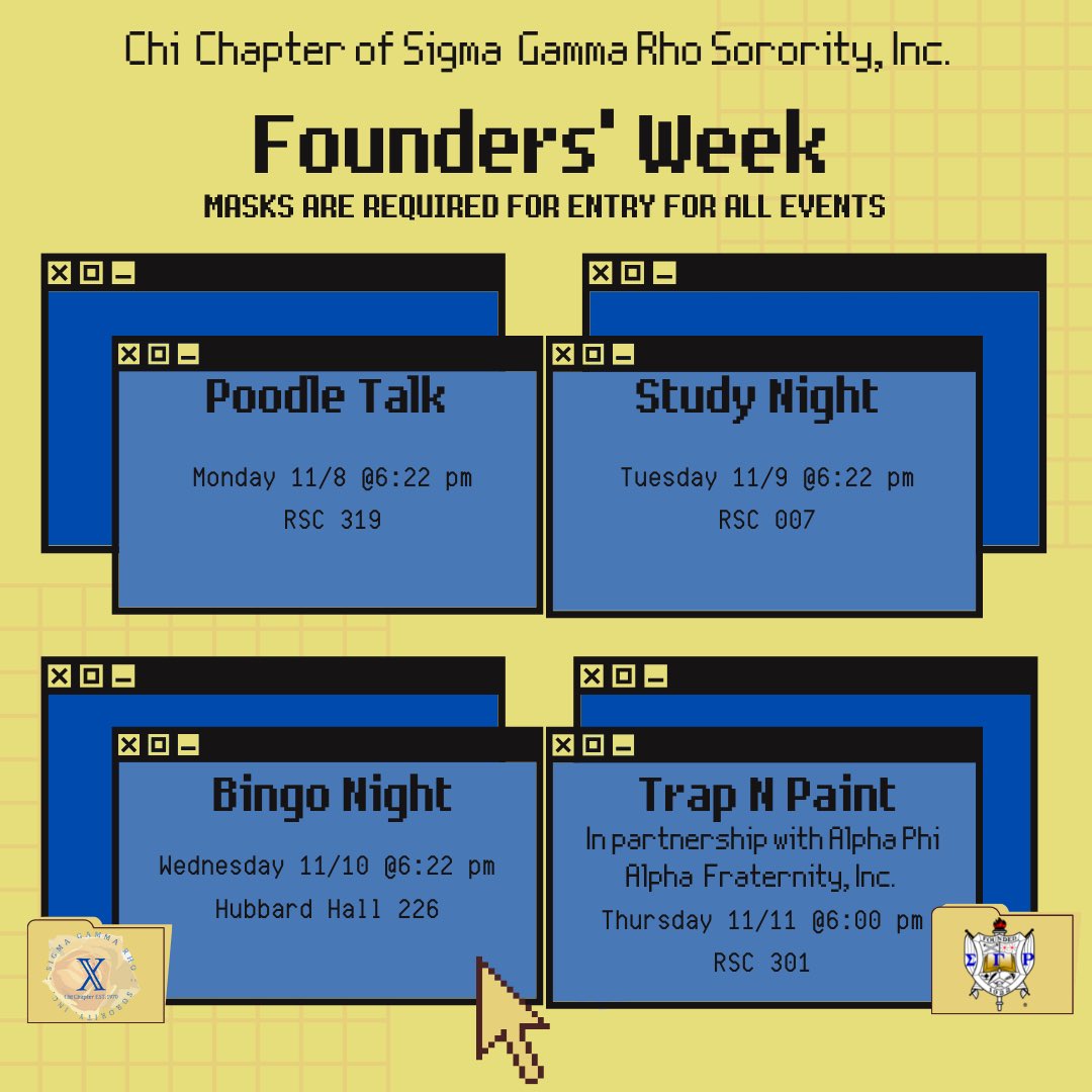 Full list of events for FOUNDERS’ WEEK! November 8th-12th 💙💛🐩