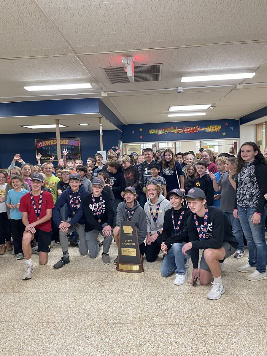 ACGCXC's tweet photo. Thank you GC Elementary for inviting us to your building so the Stat Champs could be recognized by your kids!! It helped make the accomplishment feel real, and the boys loved all the attention! ⚡️⚡️ https://t.co/vznWins0e7