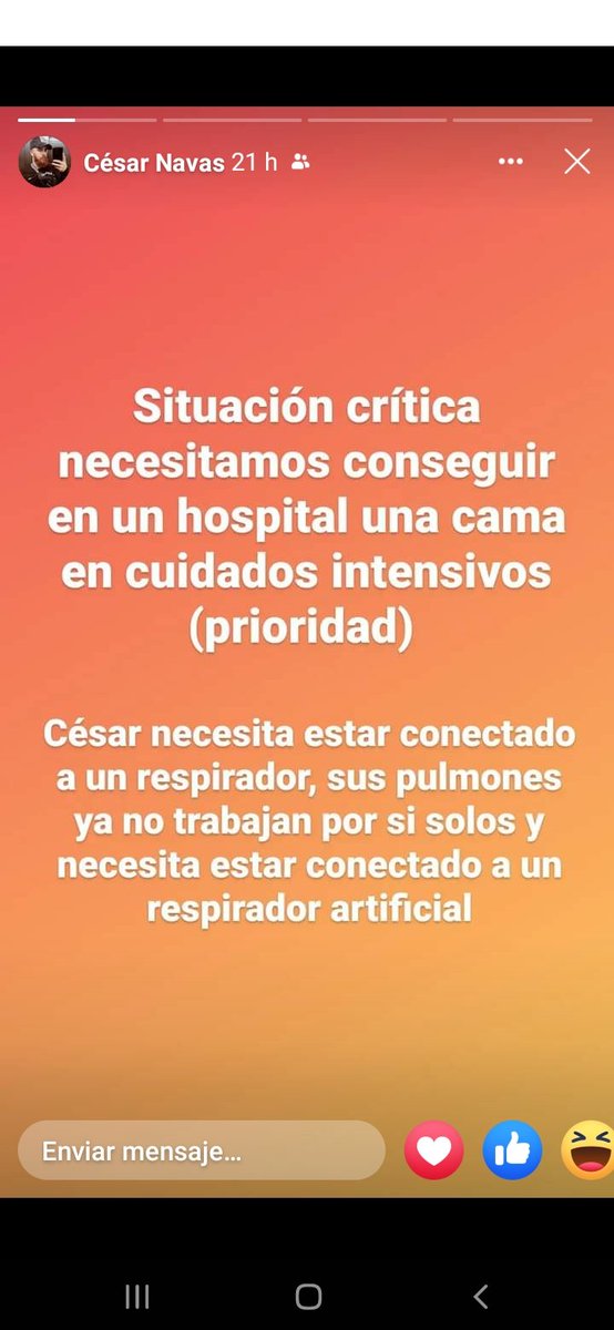 peopaYAnojoda's tweet photo. #3Nov
@RCamachoVzla 
@IVSS_Oficial

Aquí les dejo cap de sis historias en Facebook subidas por un familiar, necesita de nuestra ayuda están desesperados ya q a cesar aparte de la neumonia puede q la amputen una pierna producto del accidente https://t.co/u24qR3fCVo
