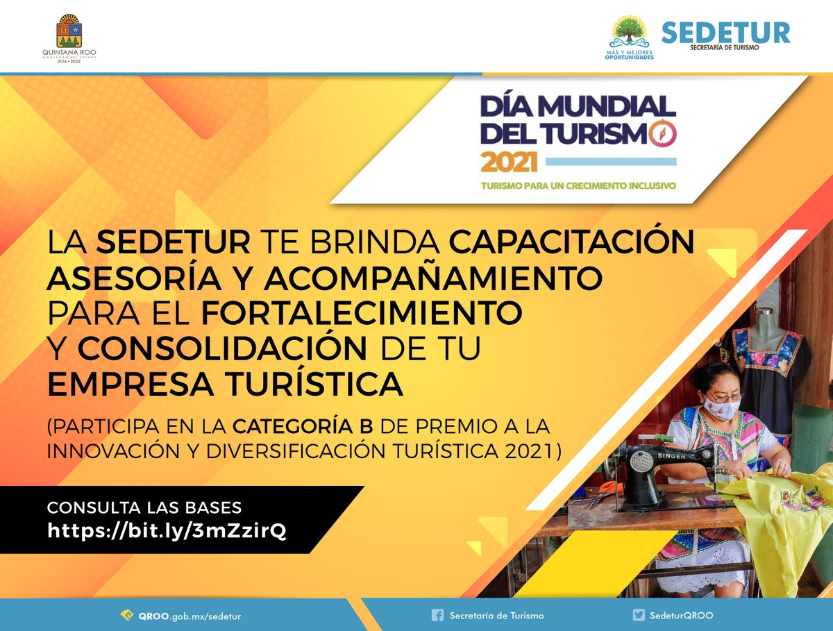 SedeturQROO's tweet photo. Te invitamos a participar en la segunda edición de la Convocatoria al Premio a la #Innovación y #Diversificación Turística en el #CaribeMexicano 2021.

Conoce las bases en: https://t.co/ASmruRpHnc
Tienes hasta el 10 de noviembre. https://t.co/KIk91fVOFW