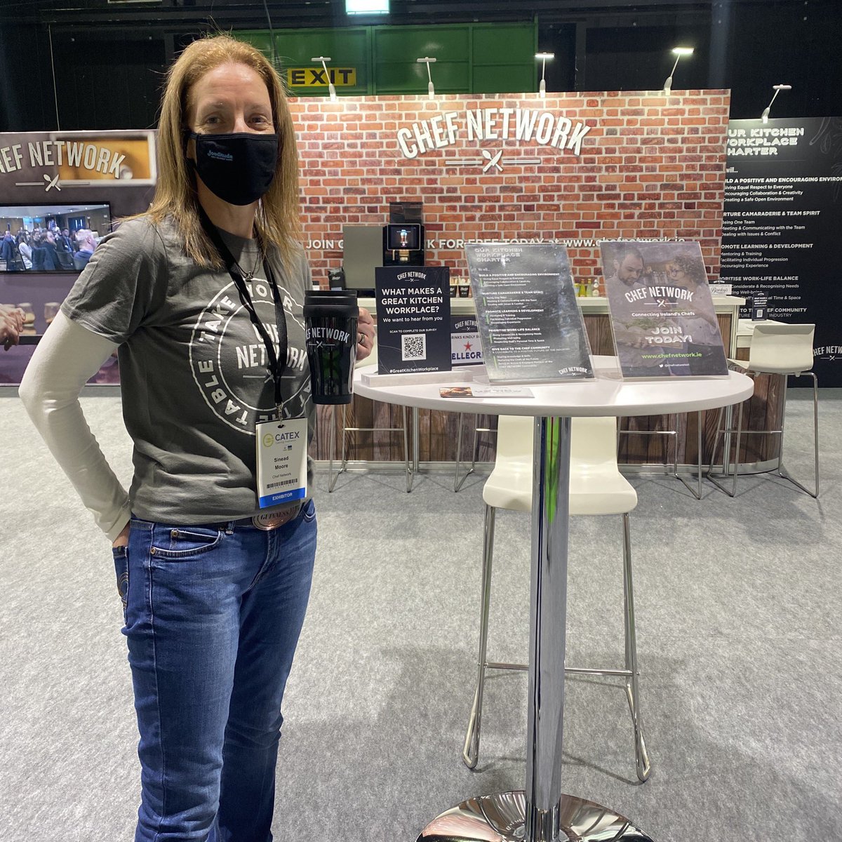 ChefNetworkIRL's tweet image. One of our most committed, positive and all round brilliant members, @SineadMoore4 in the #ChefNetwork hub @catexexhibition. 
Want to bag some #ChefNetwork merch like Sinead? Visit the hub and fill out our #GreatKitchenWorkplace survey.