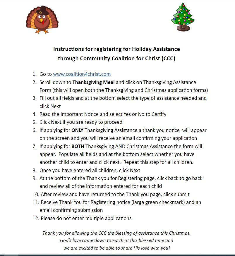 WSMColts's tweet photo. Holiday Assistance Instructions - Instructions for registering for Holiday Assistance 
through Community Coalition for Christ (CCC).  Please share and help get the word out to benefit those in need! https://t.co/Ko8Jzyh1LG https://t.co/EOjKWVZm9e