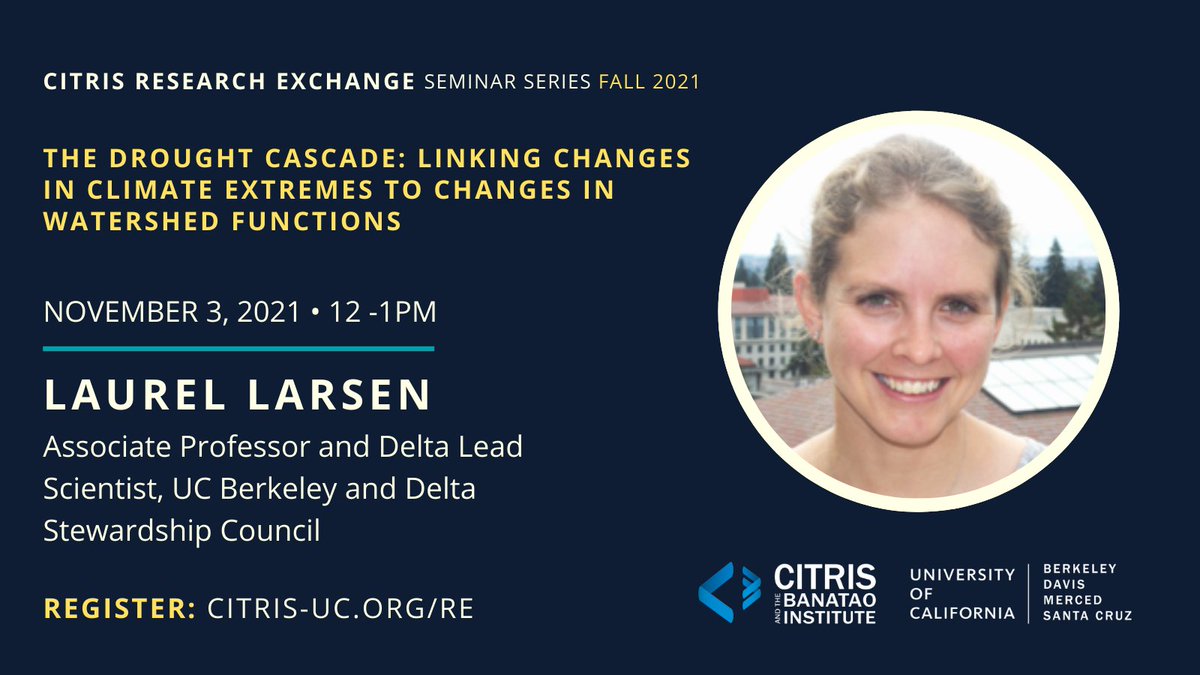citrisnews's tweet image. Our FREE #CITRISRE talk starts at noon! We welcome @Waterslashcycle Laurel Larsen, @Cal_Engineer associate prof. of Geography and lead scientist for @deltacouncil. Register now for the Zoom link 👉 bit.ly/3FMJjBh