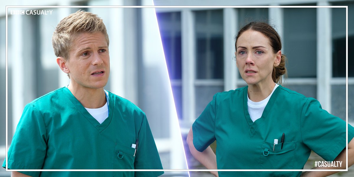 BBCCasualty's tweet photo. Good news! 📣 It’s a DOUBLE #Casualty week!

Stevie and Ethan go head to head this Saturday at 8:45pm &amp; 9:25pm on BBC One. https://t.co/0Leu9bG3C6