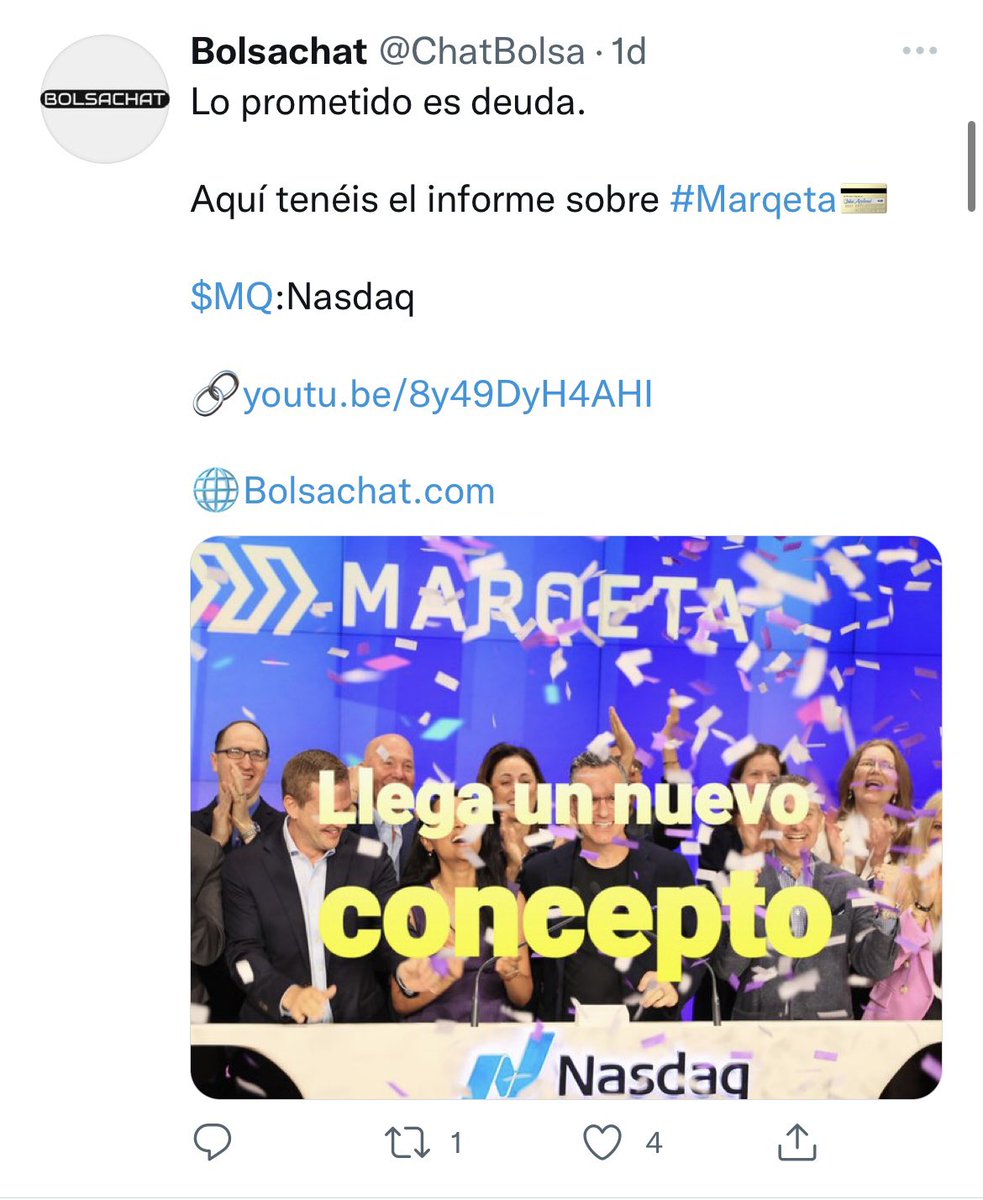 bolsachatcrash's tweet photo. Lo prometido es deuda decía ayer Bolsachat sobre $MQ (Marqeta). ¿Sabéis que pasa hoy? -9% . Y así son los inútiles de @chatbolsa liderados por @stevendiaz y el granadino https://t.co/F4BtgHQZzL