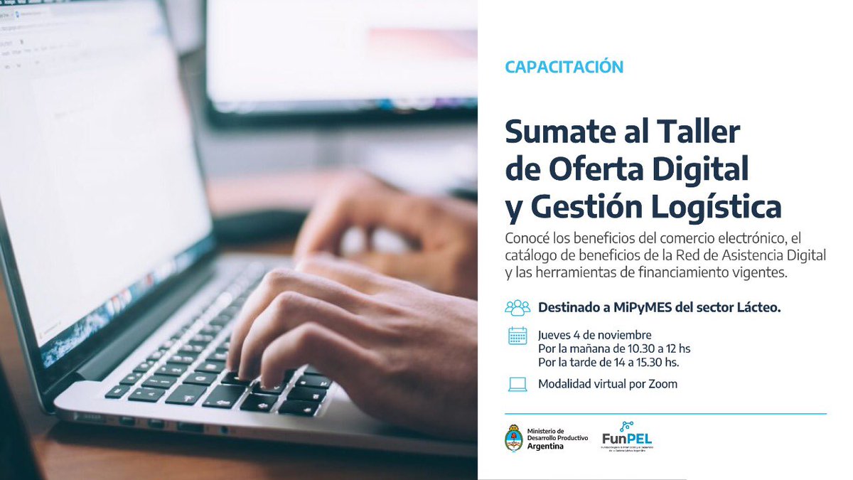 Si trabajás en el sector lácteo, sumate al taller para conocer los beneficios del comercio electrónico y cómo gestionar tu logística, que organizamos desde <a href="/produccion_arg/">Secretaría de Industria y Desarrollo Productivo</a> junto con <a href="/fun_pel/">FunPEL</a> . Inscribite acá: bit.ly/3wcC29k