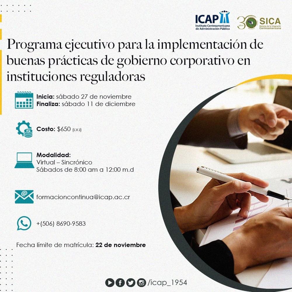 icap_1954's tweet photo. #ICAP67 Te invitamos a ser parte del “Programa ejecutivo para la implementación de buenas prácticas de gobierno corporativo en instituciones reguladoras”, que tiene como objetivo identificar los cambios que podrían requerirse para adaptar las mejores prácticas https://t.co/N8gTfxh7h4