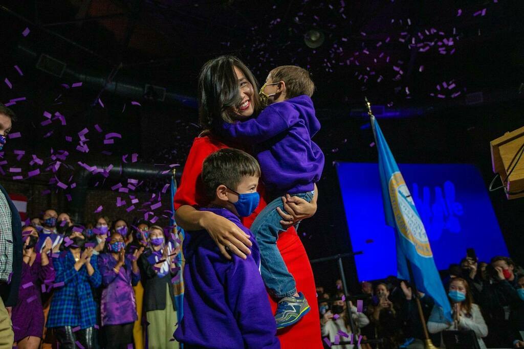 Scenes from the Election Night celebration of the historic election victory by Michelle Wu, becoming the first woman and the first person of color to be elected Mayor of Boston. instagr.am/p/CV0etxtLrq9/