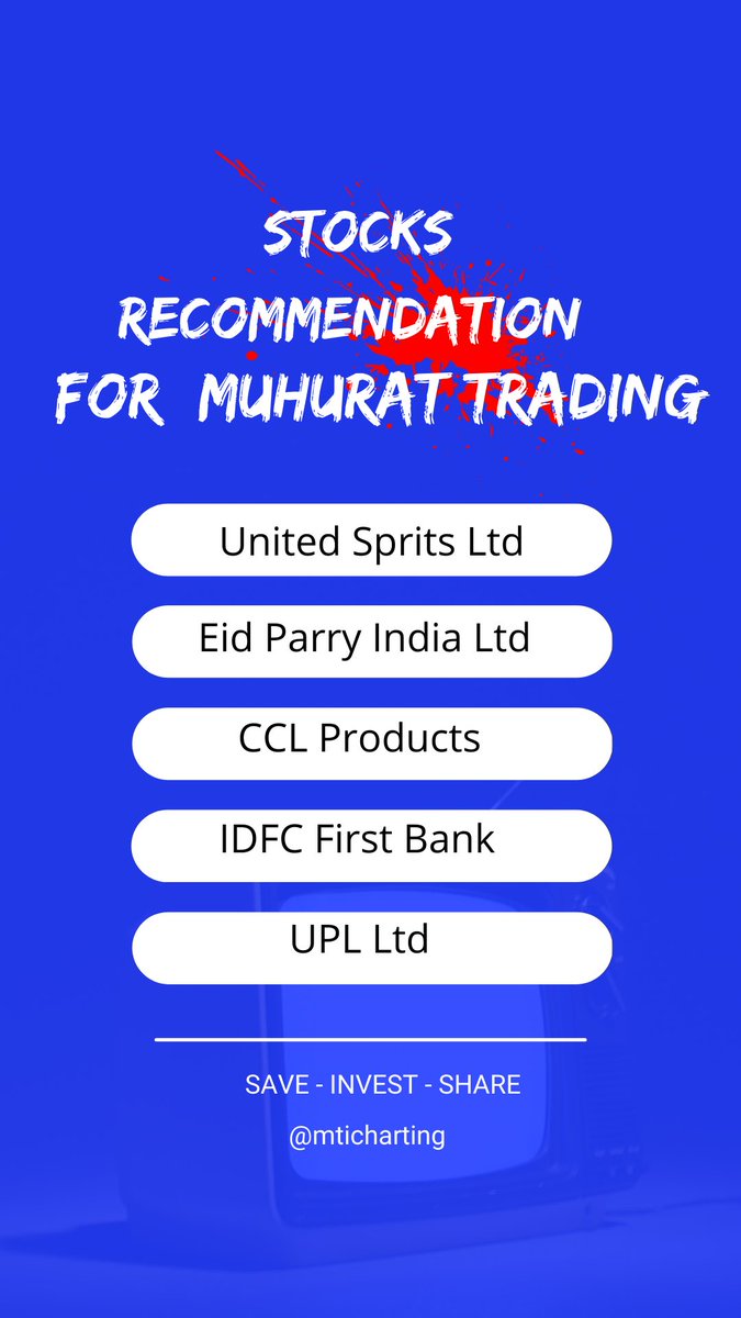 mticharting's tweet photo. “May the diyas light lead you onto the road of growth and prosperity. Happy Diwali!” ✨✨

Stocks Recommendation for muhurat trading ✨📈
.
.
.
.

#stockmarket #muhurattrading #diwalipicks #investing #indianstockmarket #trading #stockoptionstrading https://t.co/mw5zt5IVQu