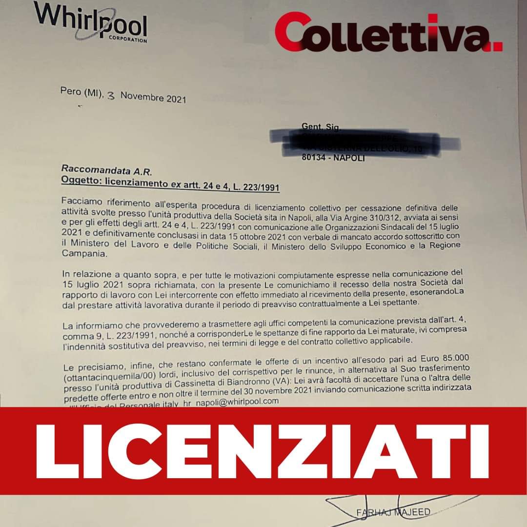 🟥 #WHIRLPOOL, È ARRIVATA LA PRIMA LETTERA DI LICENZIAMENTO

"La misura è colma: la Whirlpool sta dimostrando arroganza e mancanza di rispetto. Ora i ministri ci mettano la faccia" dice il segretario generale <a href="/nicolaricci_na/">Nicola Ricci</a>. 

👉 bit.ly/3q3RbZy

#NapoliNonMolla