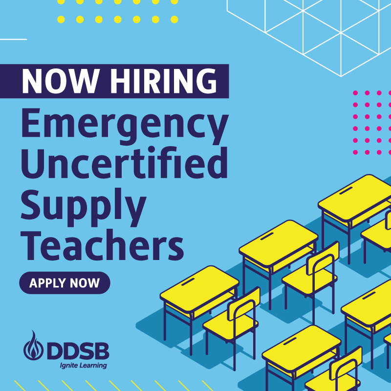DDSBSchools's tweet photo. 👩🏿‍🏫Interested in teaching?

DDSB is hiring emergency uncertified supply teachers.

Applicants need: 

✔️A university degree
✔️Experience working with children
✔️Availability at least one day/week

Apply today!

More information: https://t.co/ZgCfZ3cglU https://t.co/1nDNOKtrBd