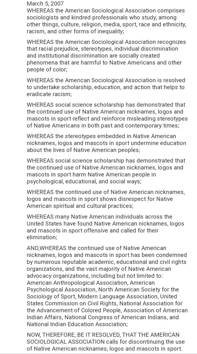 Read the American Sociological Association's 2007 resolution on race-based mascots:

asanet.org/sites/default/… 

<a href="/ASAnews/">ASA Sociology</a> @TheSocReview <a href="/ESA_Sociology/">European Sociological Association</a>