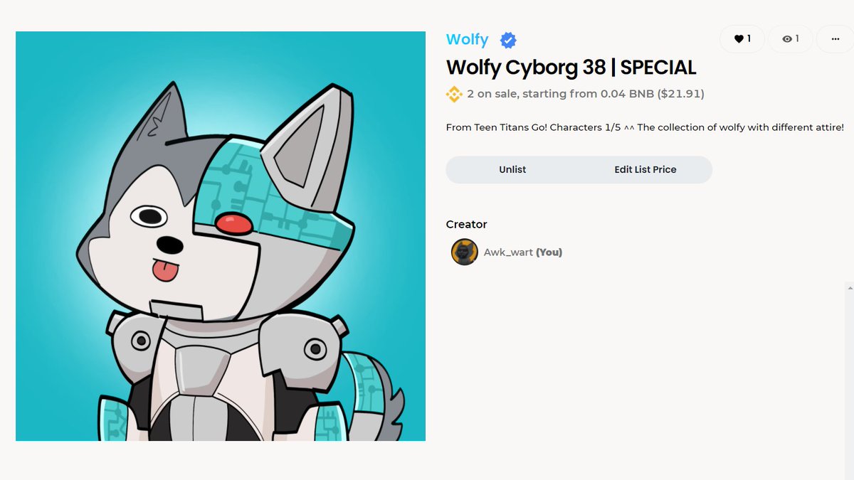 Wolfy Cyborg 38 | SPECIAL
Teen Titans Go 1/5!

Visit my 40th collection here 
@altura_nft!
app.alturanft.com/item/0x680428b…

#AlturaNFT #Altura #NFTCollector #BNB