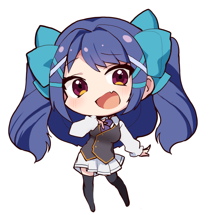 1girl solo thighhighs chibi skirt fang blue hair  illustration images