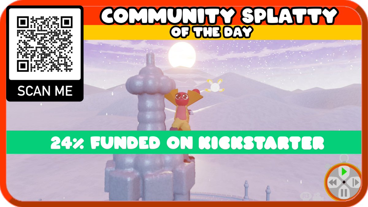 📢24% funded, help splatty's Adventure become a full game! also check out this cool photo by: <a href="/AlphaAxoGaming/">Alpha Axolotl Gaming</a>

Link to are Kickstarter 👇😍 
kickstarter.com/projects/17703…

#madeindreams #gamedev #indiedev #splattysadventure #3dplatformer #4dplatformer #dreamsps5