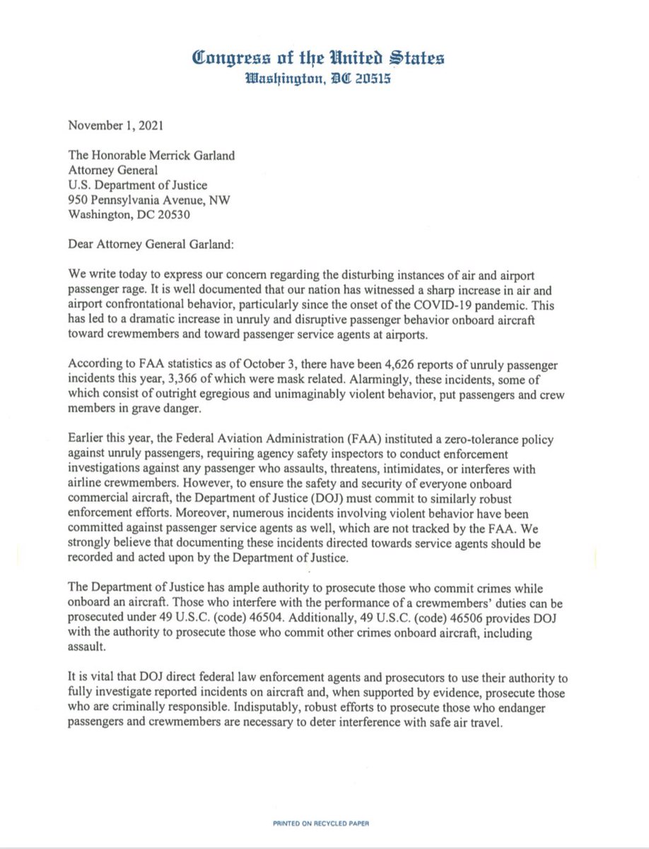 afa_cwa's tweet image. Thank you, @RepEBJ, @RepNikema, @EleanorNorton, @RepWilson, @RepAndreCarson, and @RepAuchincloss for urging the @TheJusticeDept to prosecute unruly airline passengers.