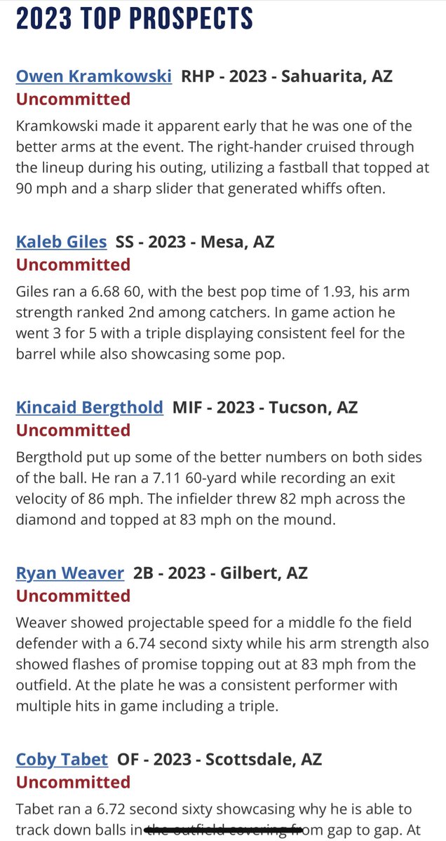 PGShowcases's tweet photo. Top Prospect List from the Southwest Prospect Showcase

🔗 https://t.co/lsfoMAzo1S https://t.co/259OhXIVrt