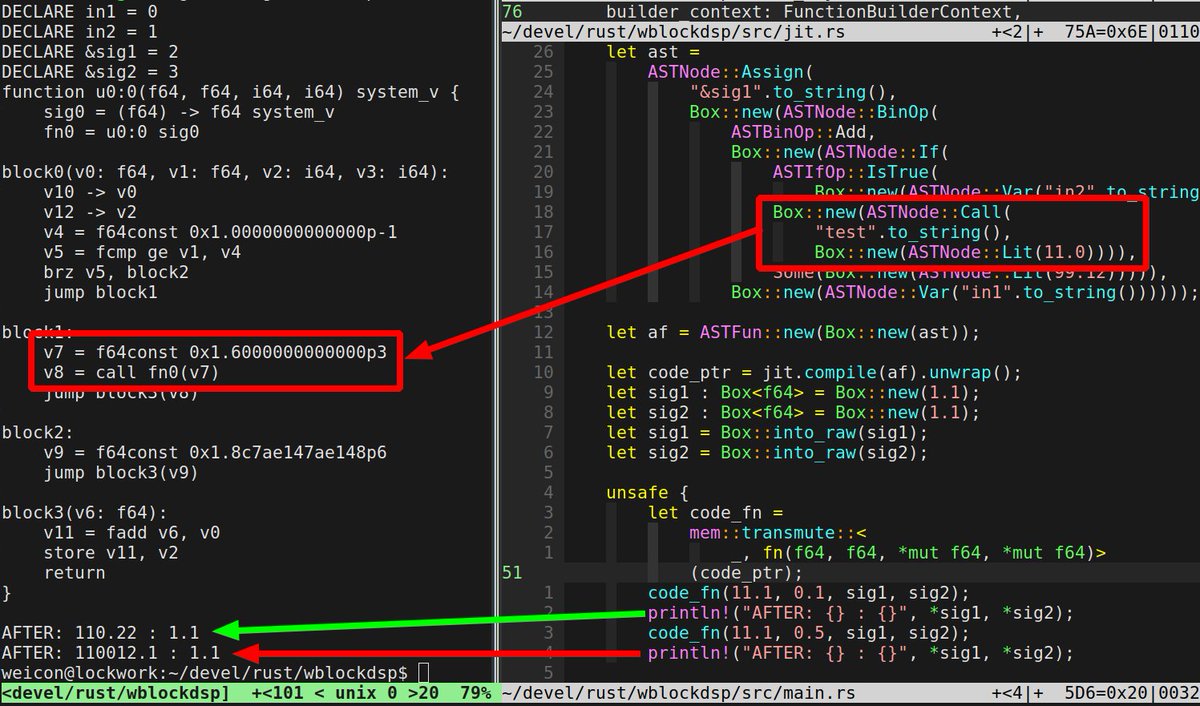 WeirdConstruct1's tweet image. The JIT compiler is now capable of emitting calls to Rust functions and it also can translate IF statements properly now. #modularsynth #compiler #jitcompiler #programminglanguage #opensouce #rustlang #programming #coding #freesoftware