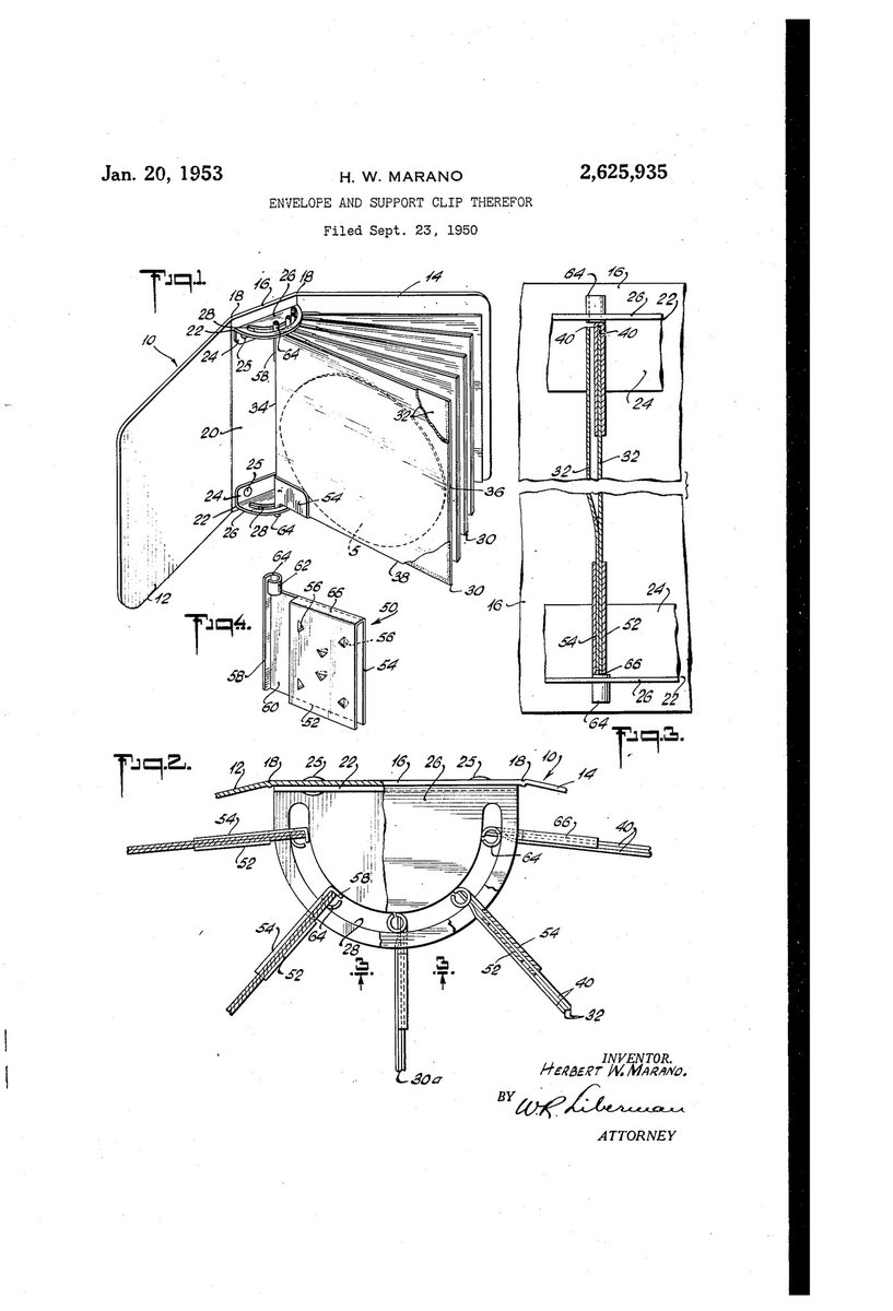 ChewytheSeal's tweet photo. ENVELOPE AND SUPPORT CLIP THEREFOR - US2625935A
Inventor - Herbert W Marano
Granted in 1953
#TeamSeal #musicpatent #Discrecord
@ExplodingPossum @JillLum1 @Pixieprogrammer @gypsea1997 @BrazilBonny @chirpykittys @fred7722 @SilentHeadbang1 https://t.co/It0ltZG4Wv