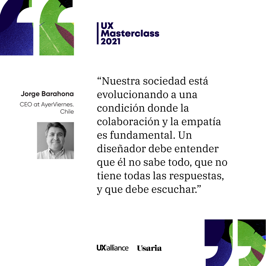 UsariaDesign's tweet photo. 📝#FrasesDestacadas durante la #UXMasterclass2021 @jorgebarahona nos habló sobre el diseño social en la Patagonia Chilena.
#UXA #Latinamerica #Design #InclusiveDesign #SavetheDate #SocialDesign #UXDesign https://t.co/GESVwvSBgV