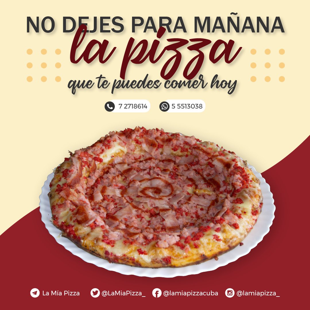 LaMiaPizza_'s tweet image. No lo dejes para mañana, cómete hoy una pizza la MIA.

Así se llama esta delicia que tiene jamón, chorizo y bacon, y los bordes están rellenos con estos mismos ingredientes 😋

Estamos abiertos de Lunes a Domingo de 10am a 10pm.

🛵Servicio a domicilio: (7) 2718614
+53 5 5513038