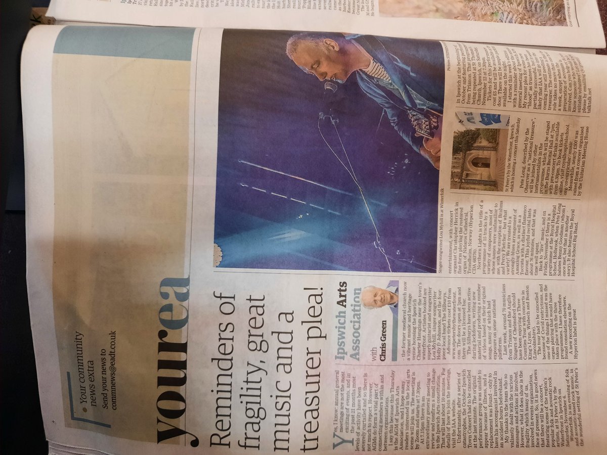 Thank you, Chris Green of <a href="/Arts_Ipswich/">IAA</a> for including our "Winterfolk" concert, coming up this Saturday at <a href="/stpeters_ips/">St Peter's by the Waterfront</a>, in his round up of all things musical and cultural in Tuesday's <a href="/EADT24/">East Anglian Daily Times</a> and <a href="/ipswichstar24/">Ipswich Star</a>
