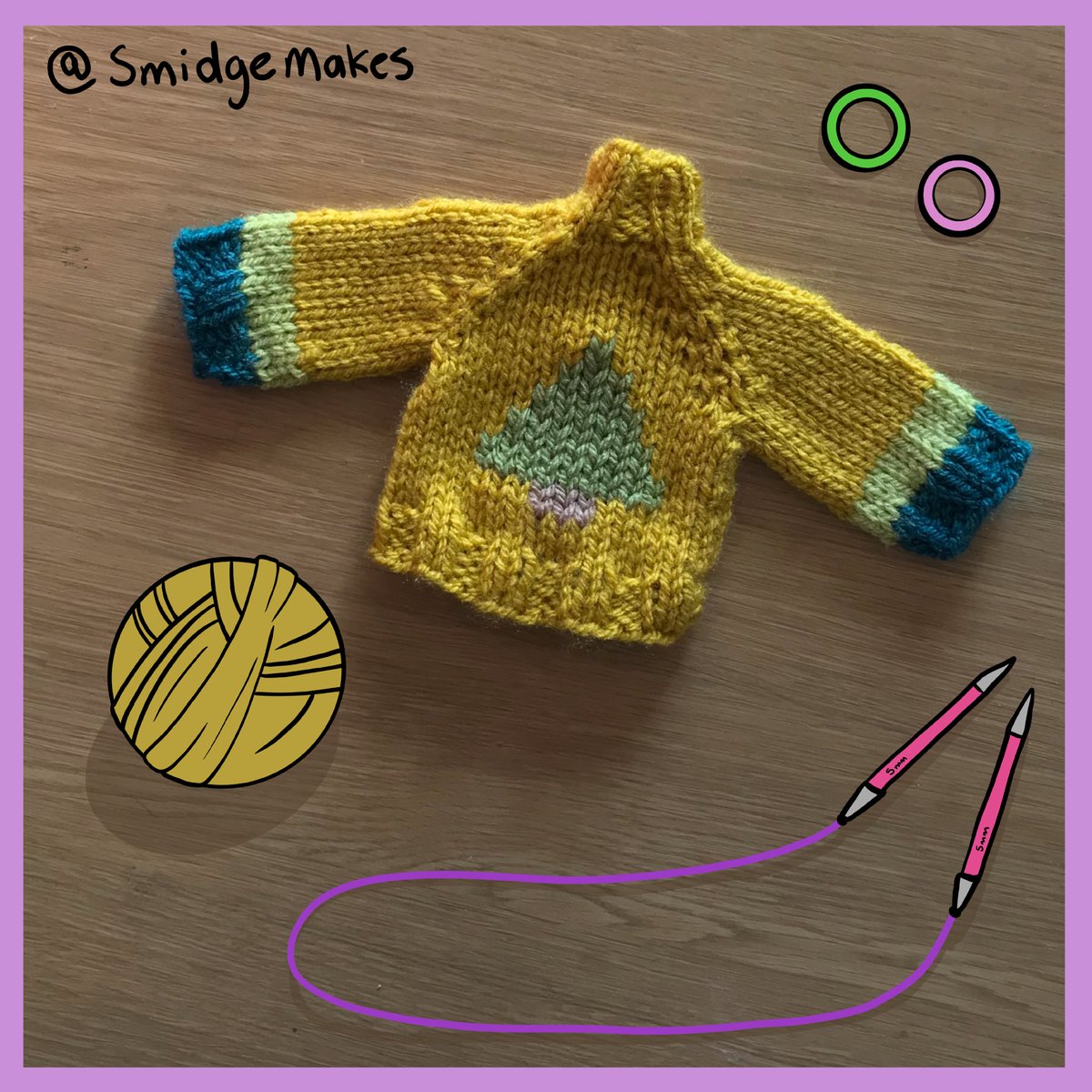 SmidgeMakes's tweet photo. Mini knitted jumper for a nephew reluctant to wear a full size one. Very quick, and addictive! #knitting #handmadegifts #doodles https://t.co/ylqFAHsLJ1