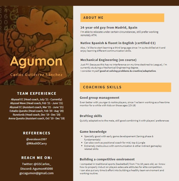 I'm still linked as Head Coach to <a href="/AbyssalEC/">Abyssal E.C.</a> until the end of the split, but they allow me to explore the market for 2022.
Preferably looking for SL2 / 2°Div ERLs but I will consider any offer.
RTs and diffusion appreciated