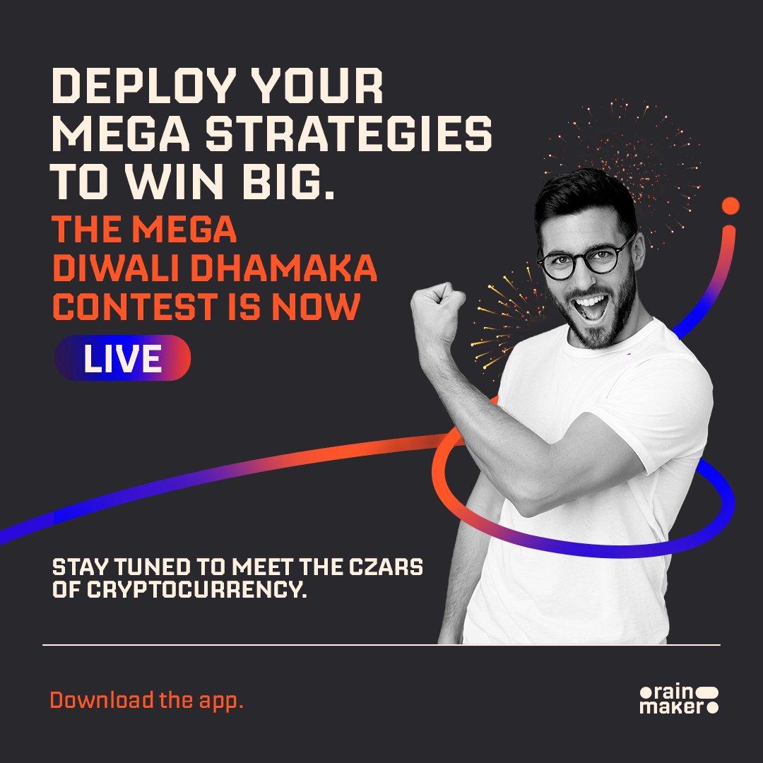 rainmaker_win's tweet photo. The 12-hour #crypto-marathon has begun!🚀🤳💯
500 players are now battling it out for Rs. 1,00,000, in our Mega #Diwali Dhamaka contest💥

Whose strategy will make its mark? Stay tuned to know!🙌

#ContestAlert #DiwaliContest #DiwaliContestAlert #SmartInvestment #games https://t.co/FRh7gU96Ic
