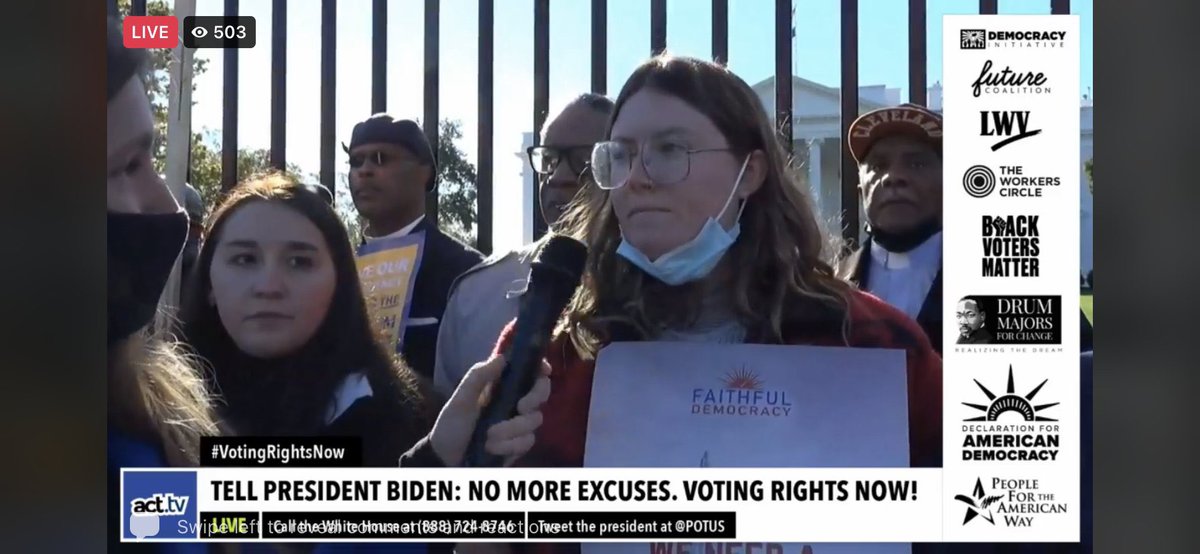 lans__12's tweet photo. I was arrested this morning in front of the White House calling on President Biden to lead and do everything in his power to pass the #FreedomtoVoteAct and JLVRAA. As a young Catholic, I pray that our Catholic president will keep his campaign promises to protect our democracy. https://t.co/WHhlJfkXLD