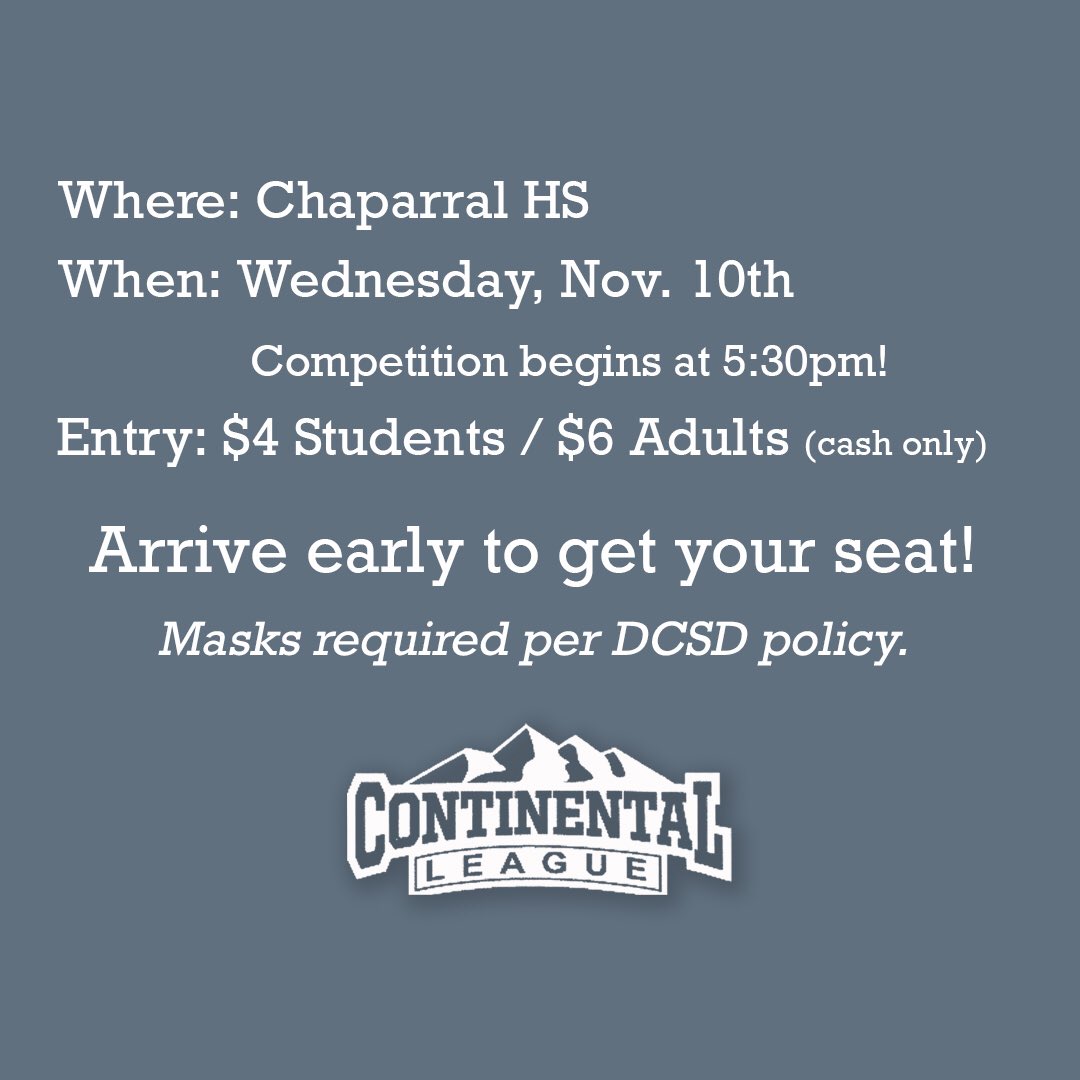 See you next week for the <a href="/ContLeagueCheer/">Continental League Cheer</a> Championship! 🎉 Doors open at 5pm, first team takes the mats at 5:30pm.