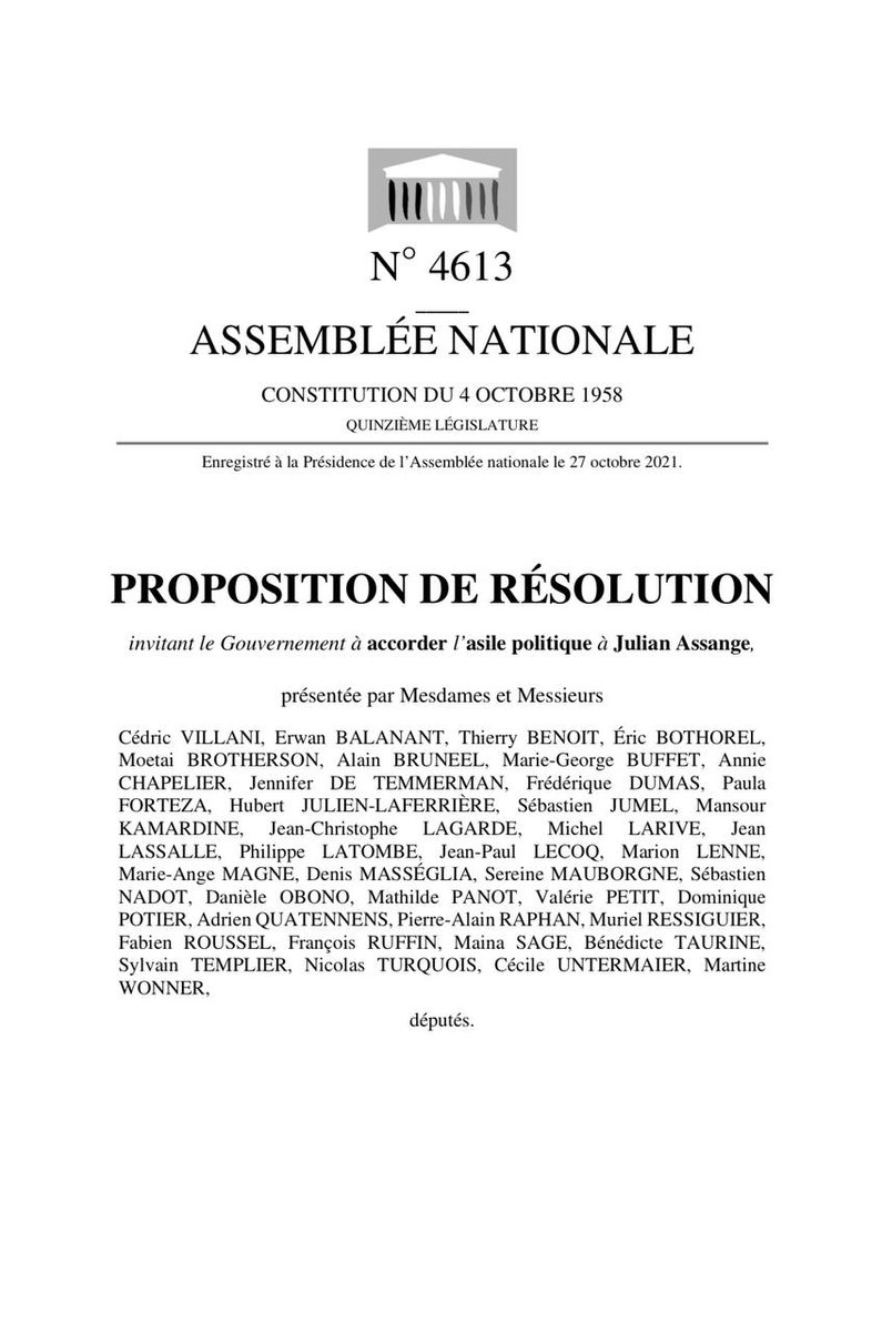 Depuis plus de 10 ans, #JulianAssange, journaliste récompensé par de nombreux prix, est privé de liberté. Son crime ? Avoir fait œuvre de vérité &amp; d'indépendance. Nous réclamons que la France lui accorde l'asile, pour la liberté de la presse, pour le respect des droits humains ⤵️