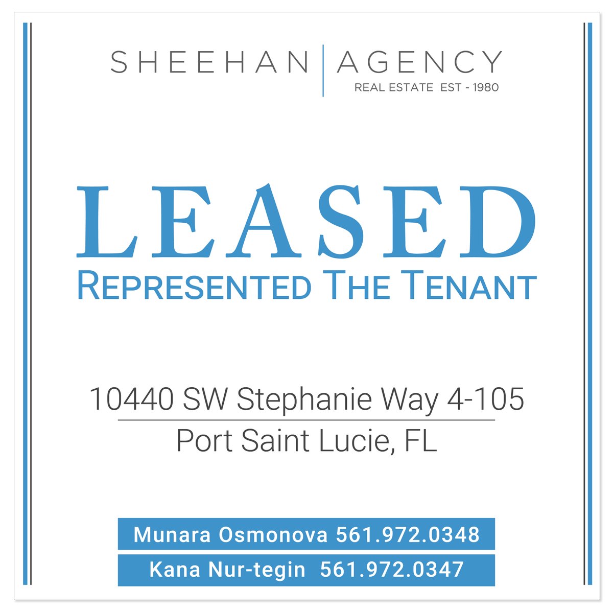 LEASED!✨
Promenade at Tradition No II
Represented the Tenant!
📍10440 SW Stephanie Way 4-105, Port Saint Lucie, FL
.
.
. 
#leased #rented #justleased
#RepresentedtheTenant  #thesheehanagency #portstlucierealtor #portstlucierealestate 
#pslrealtor #pslrealestate