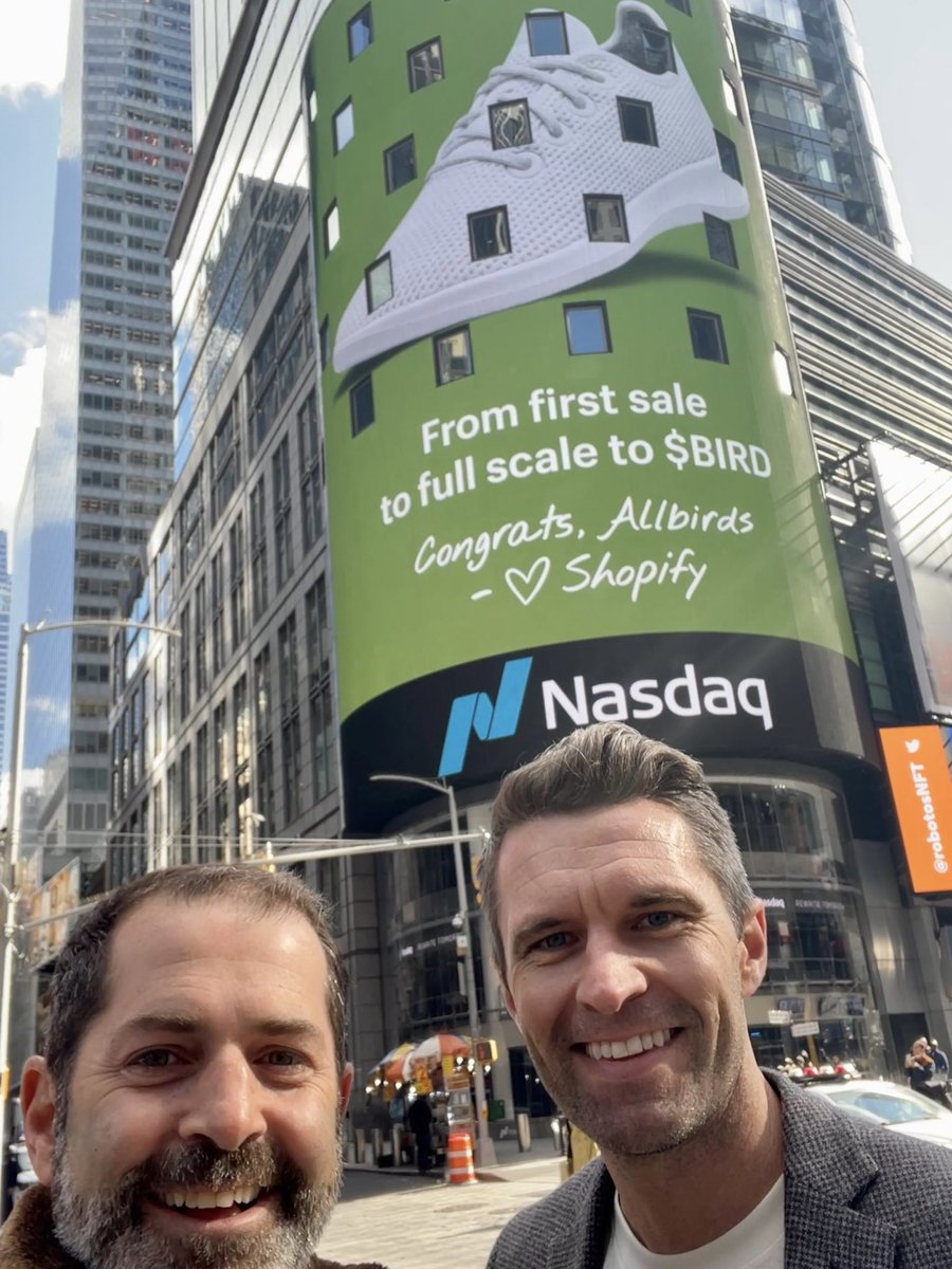 Allbirds's tweet image. Celebrating $BIRD officially taking flight with a surprise in Times Square from @Shopify!