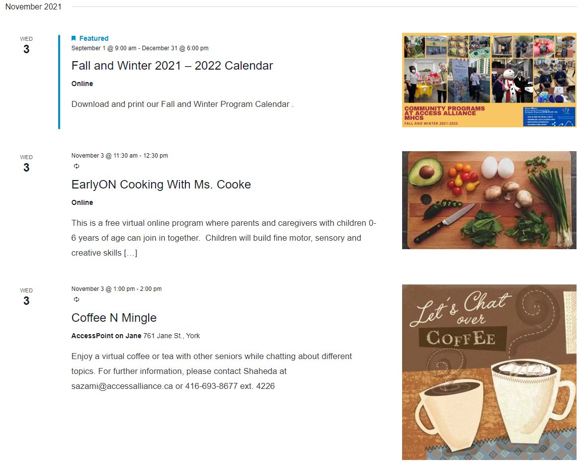 AccessAlliance's tweet image. What&apos;s on for today? Let&apos;s take a peek into our #ProgramCalendar
  
Everyday, a ton of great activities for #newcomers of different ages &amp;amp; with different needs.

Look for free &amp;amp; meaningful activities for you or your friends/family/neighbors? Check out accessalliance.ca/program-calend…