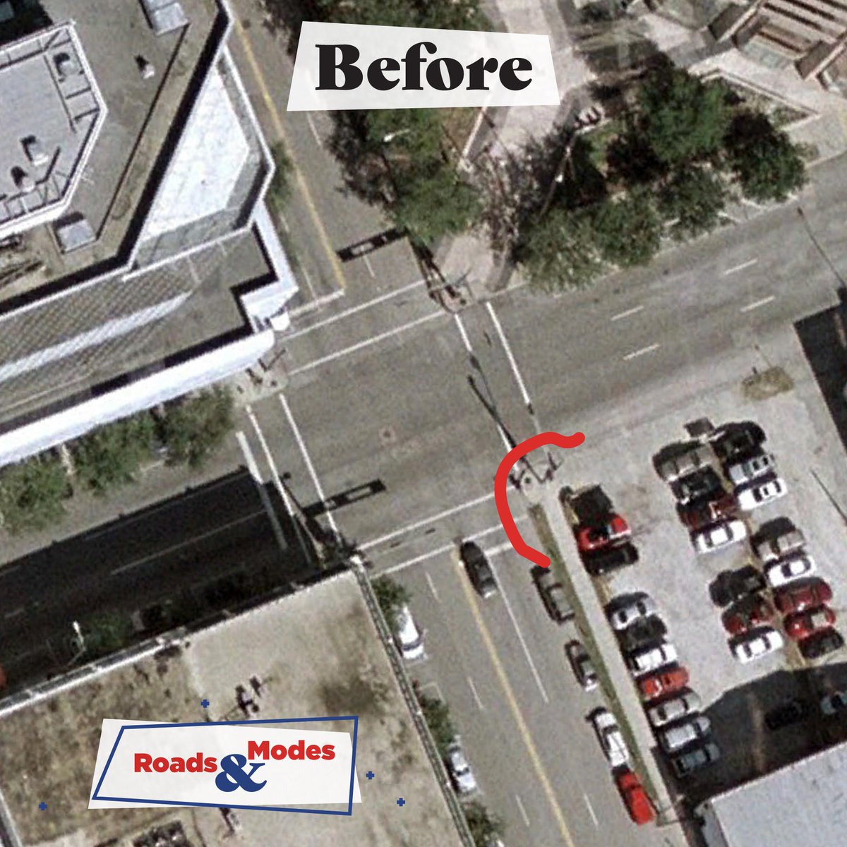 SpaceCoastTPO's tweet photo. A4. Roadway design “talks” to users. We love a before and after.😍This roadway and intersection design say “safe” and “slow” by prioritizing bicyclists, slowing vehicles down, giving pedestrians a large landing, and shortening the crosswalk. #MobilityWeekFL #321CompleteStreets https://t.co/kXRdDUY4Vx
