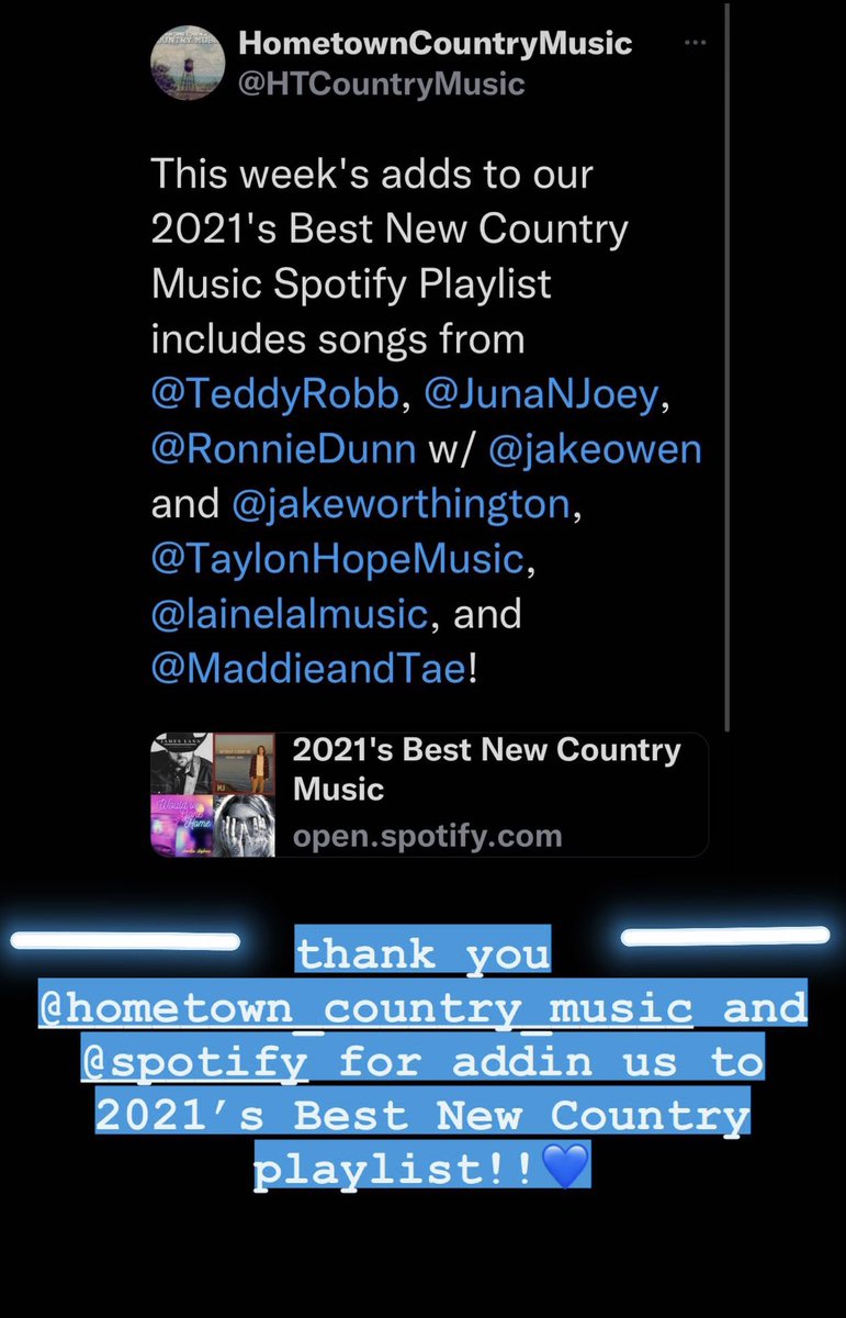 JunaNJoey's tweet image. Thank you!! @HTCountryMusic and @Spotify