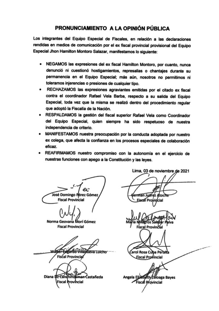 A la opinión pública: Pronunciamiento de los fiscales que integran el Equipo Especial Lava Jato