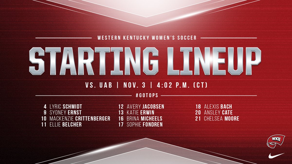 WKU_Soccer's tweet photo. C-USA Quarterfinals Starting XI: https://t.co/wBaM5EXqt1